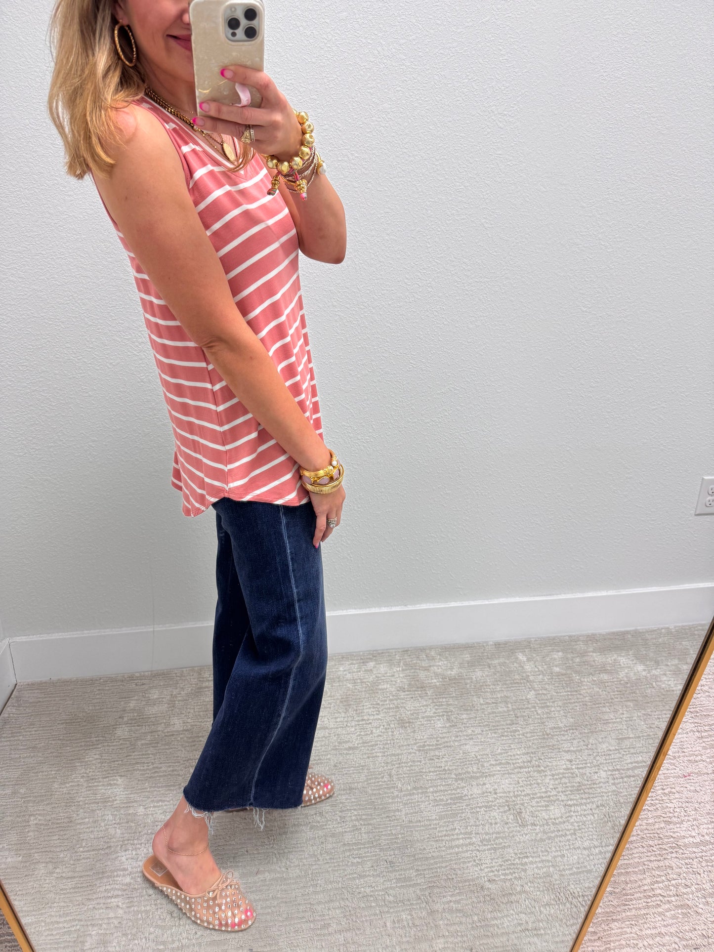 Rose & Ivory Striped Round Bottom Top