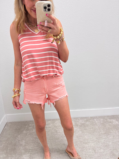 Rose & Ivory Striped Round Bottom Top FS