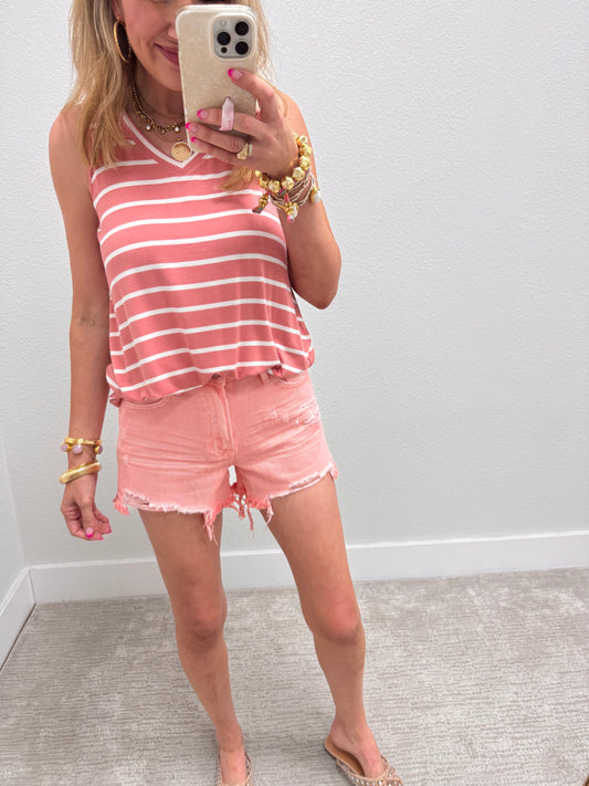 Rose & Ivory Striped Round Bottom Top