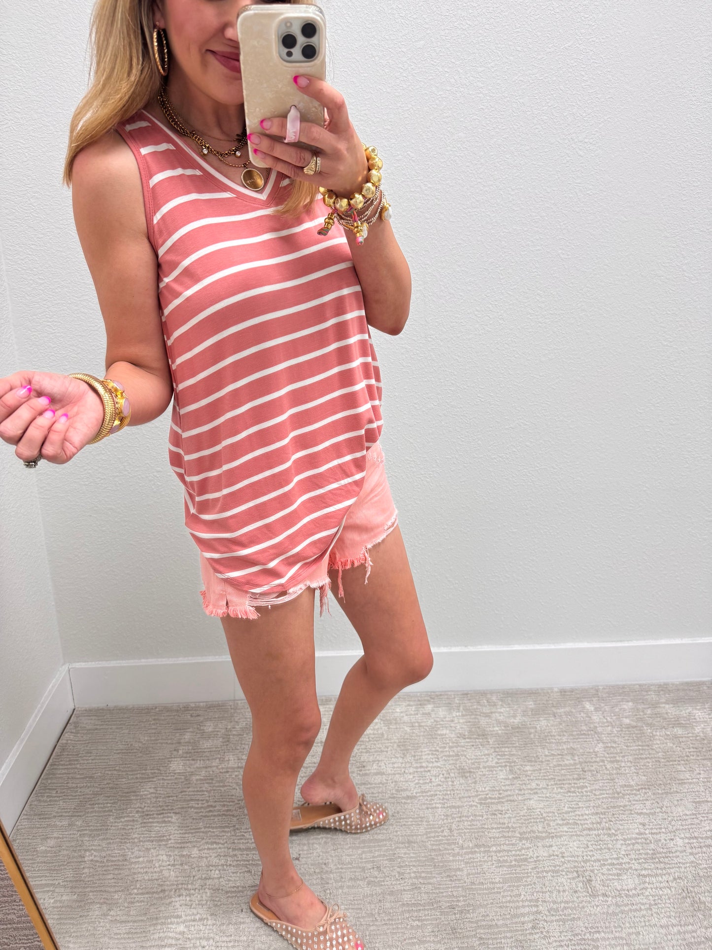 Rose & Ivory Striped Round Bottom Top