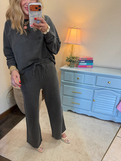 Charcoal Washed French Terry Round Neck Pullover & Pants Set FS