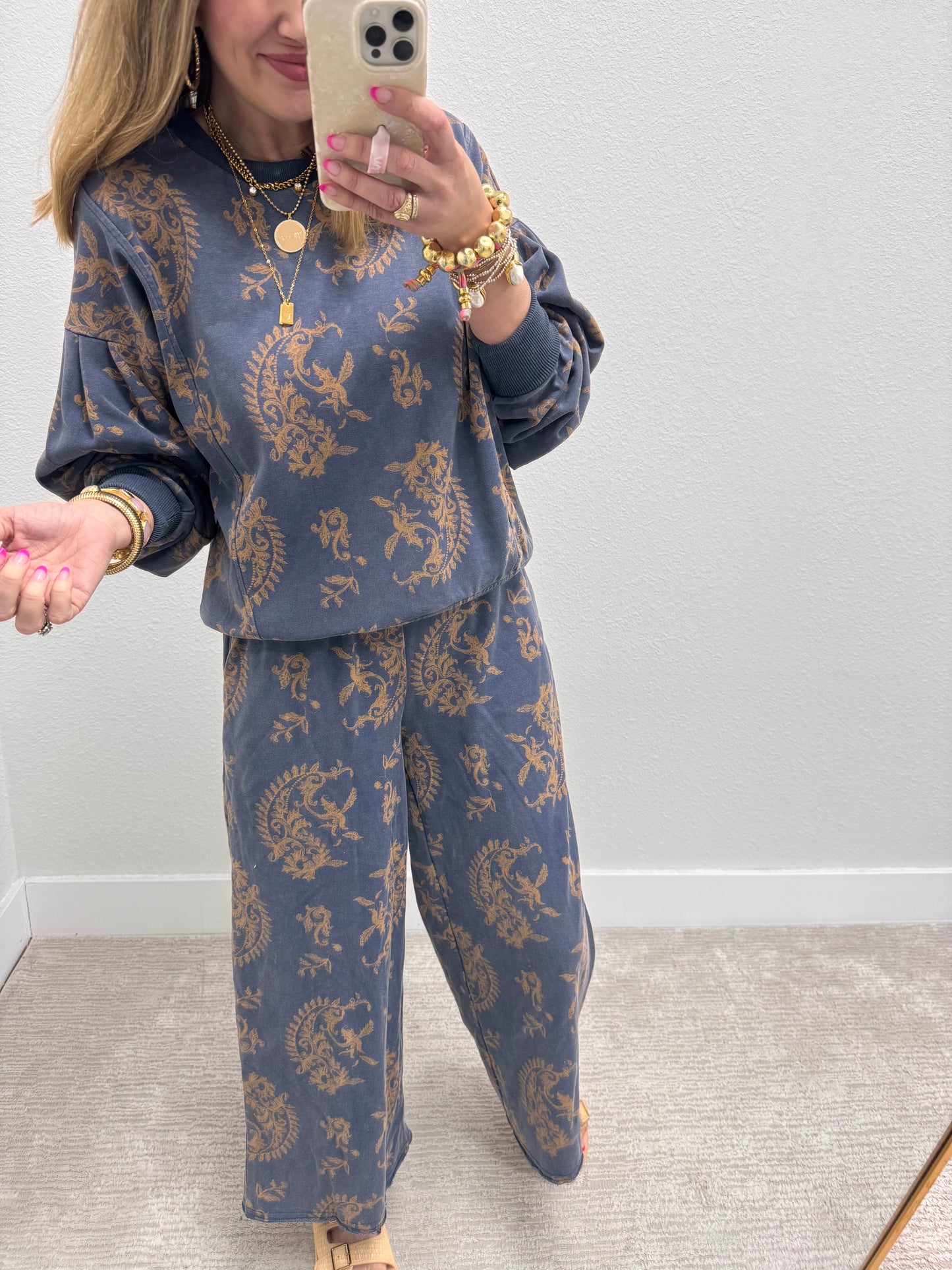 Navy Mineral Wash Paisley Set