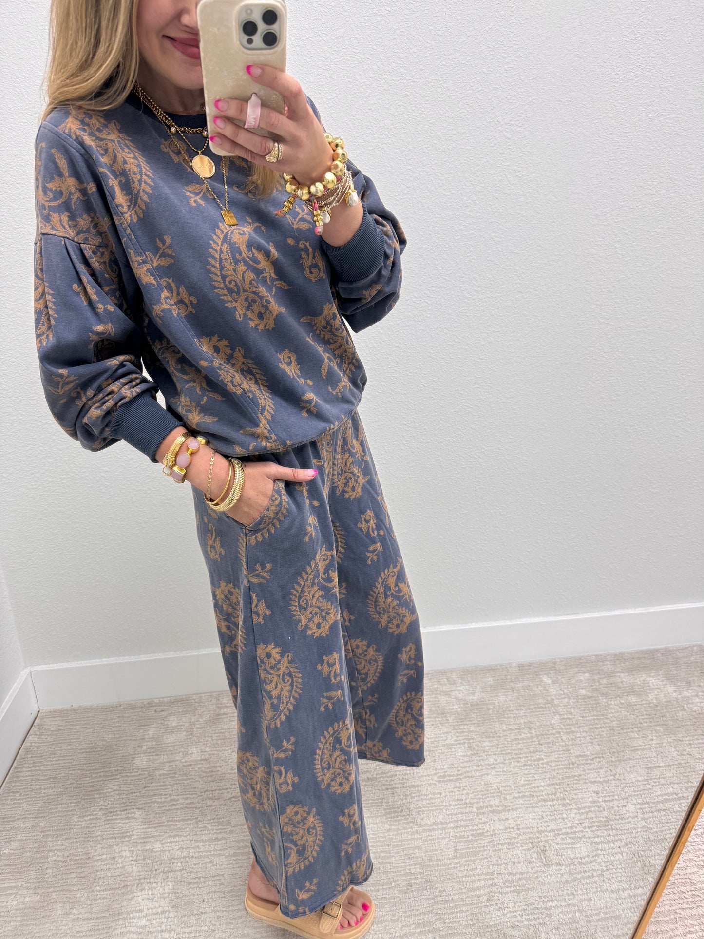 Navy Mineral Wash Paisley Set