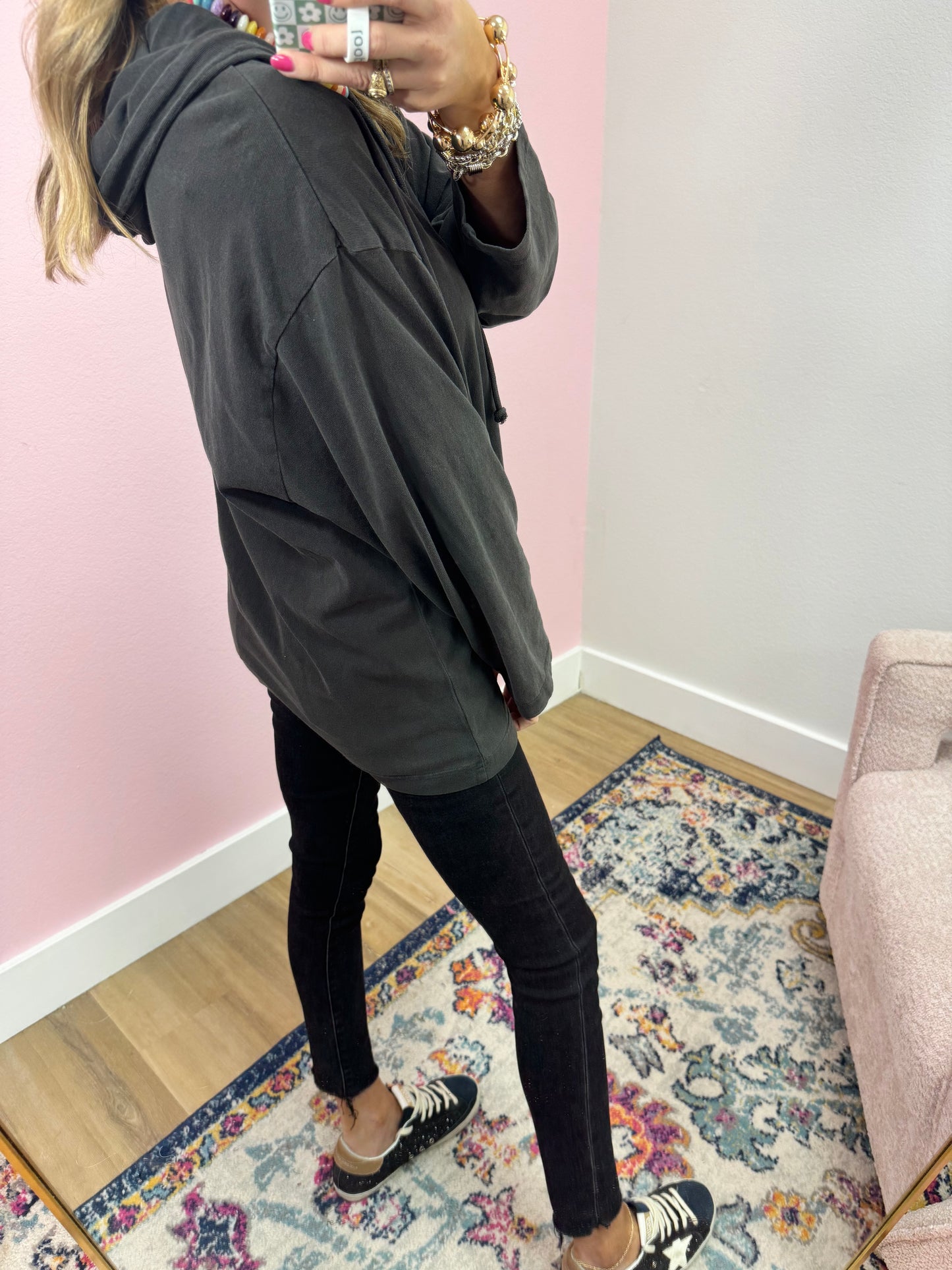 Black Hooded Oversized Long Sleeve