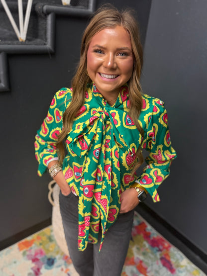 Green & Pink Whimsical Heart Face Top