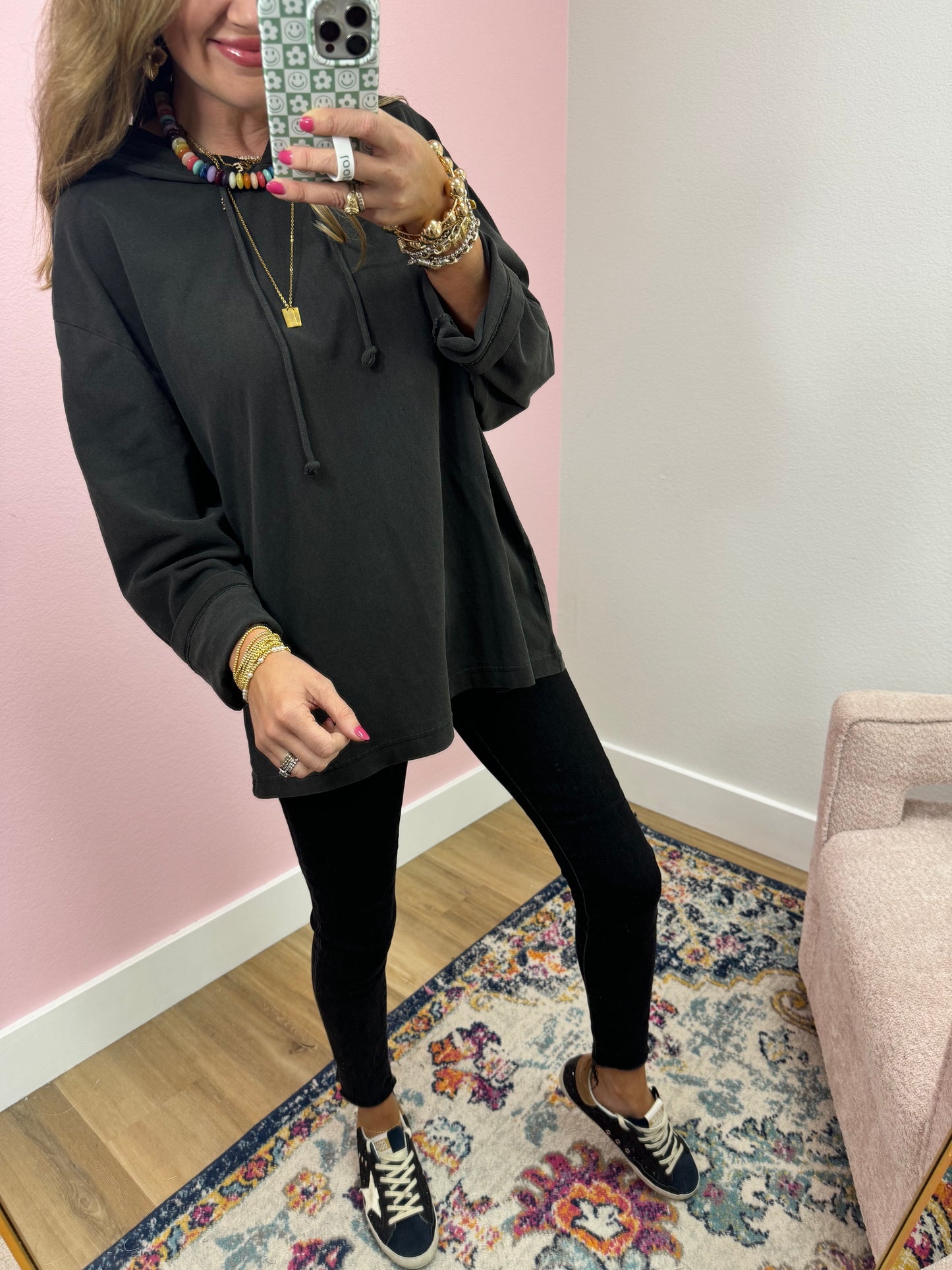 Black Hooded Oversized Long Sleeve