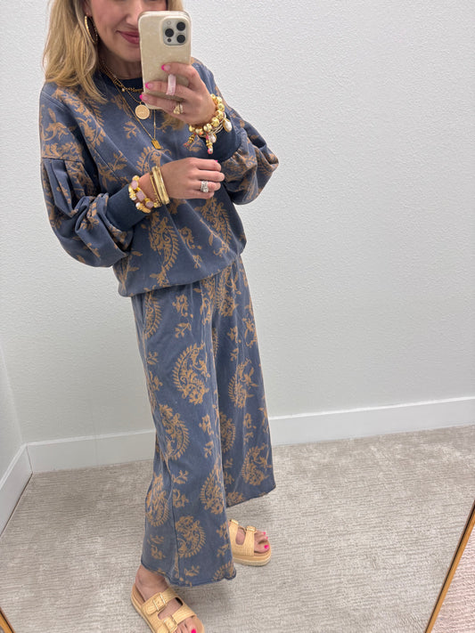 Navy Mineral Wash Paisley Set