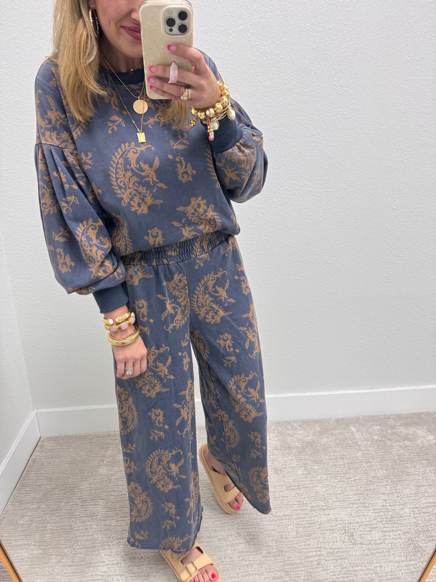 Navy Mineral Wash Paisley Set