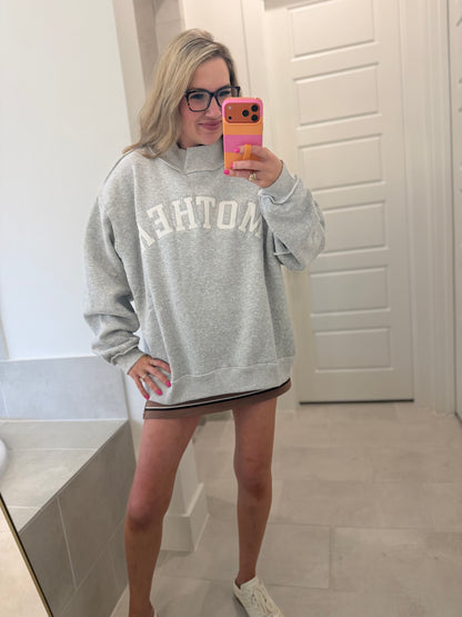 "Mother" Embroidered Mock Neck Sweat Shirt