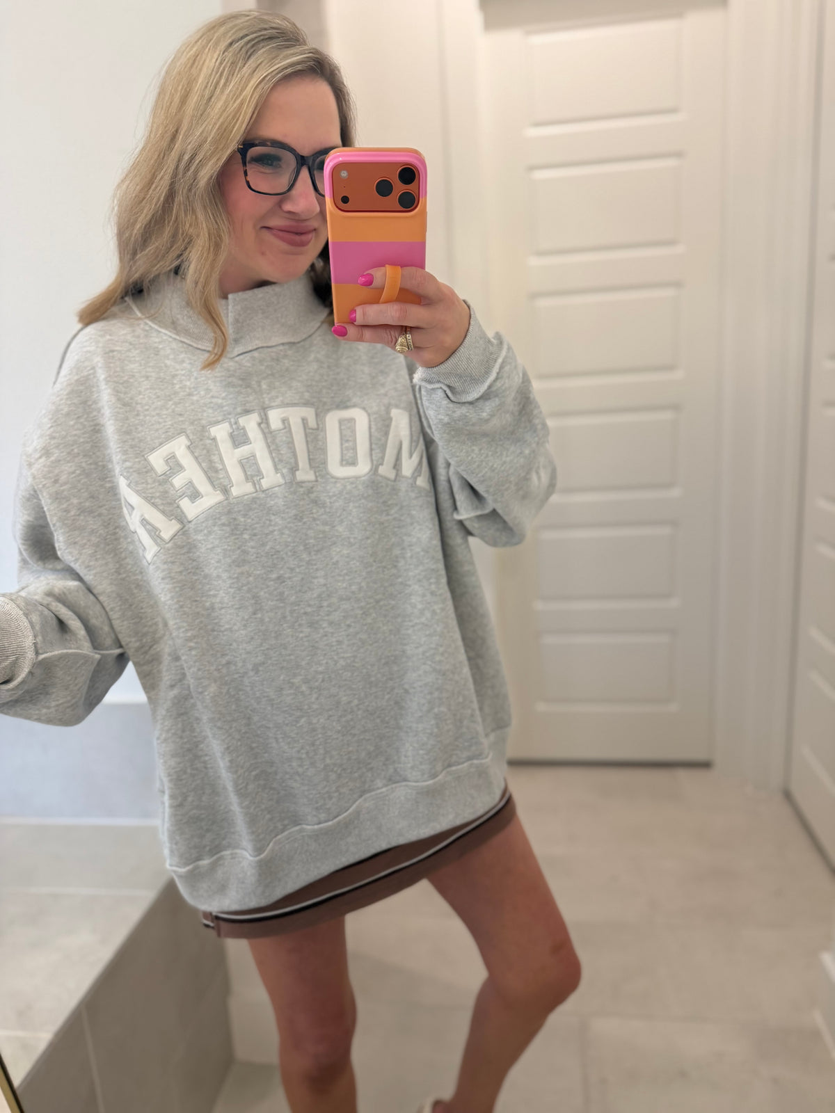 "Mother" Embroidered Mock Neck Sweat Shirt