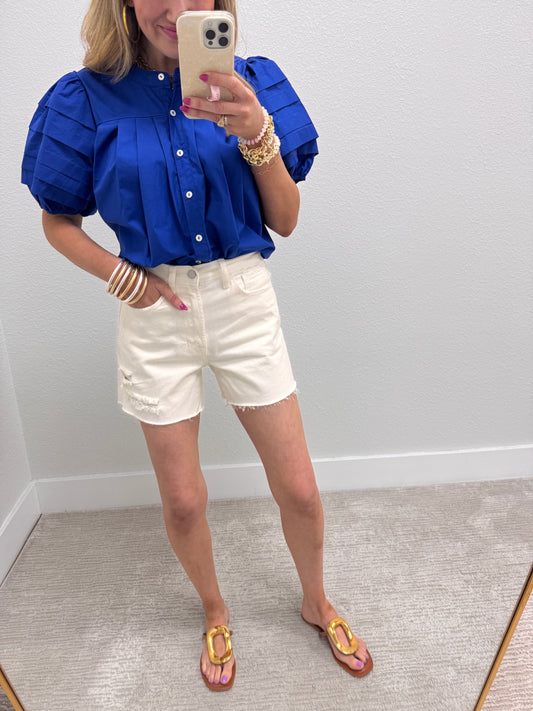 JBD Cream Distressed Shorts