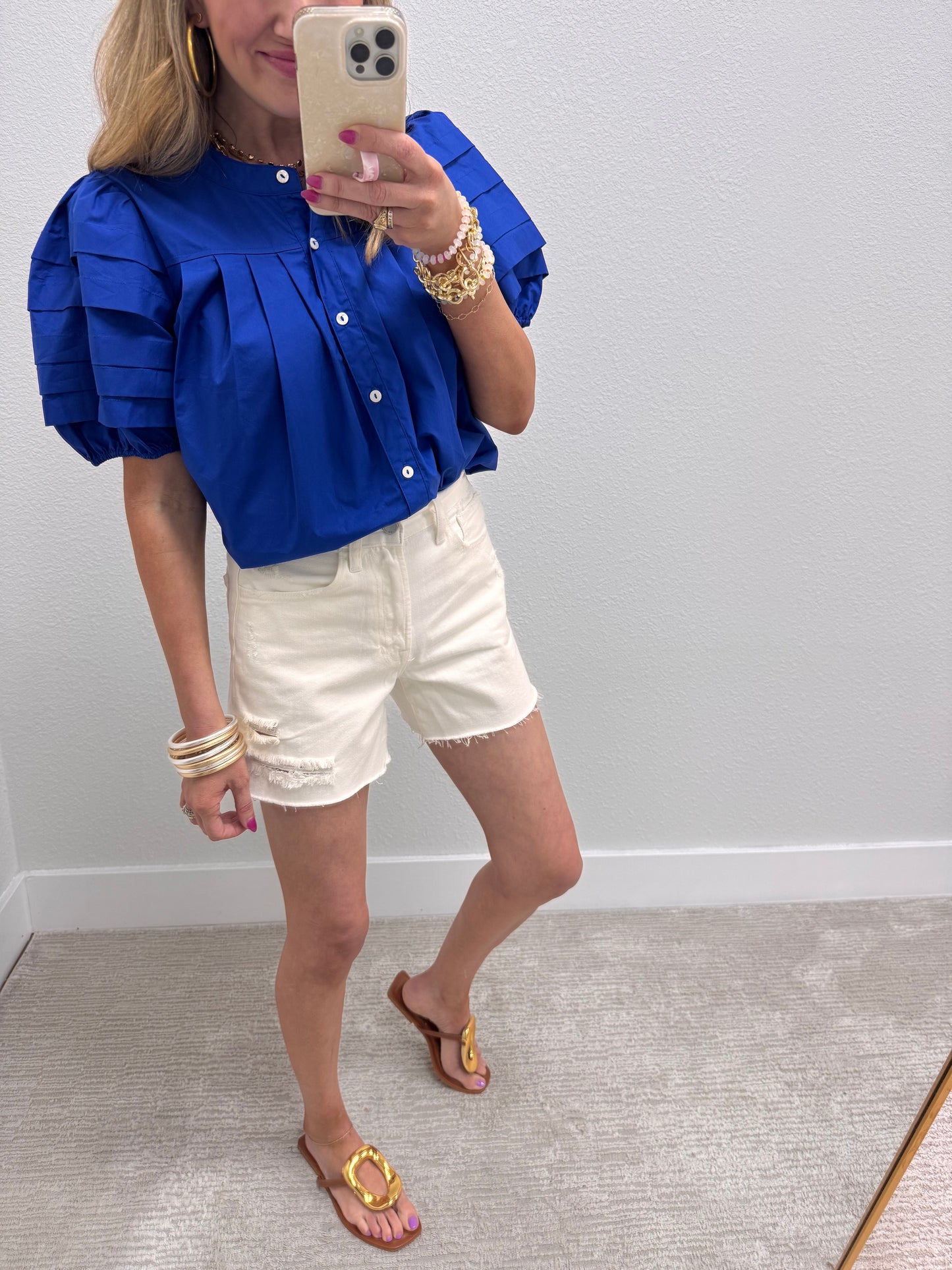 JBD Cream Distressed Shorts