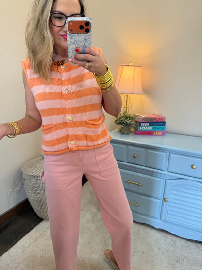 Mango Stripe Button Down Knit Sweater Top