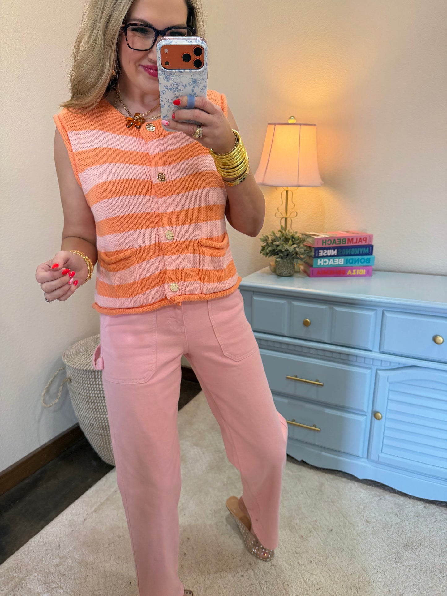 Mango Stripe Button Down Knit Sweater Top