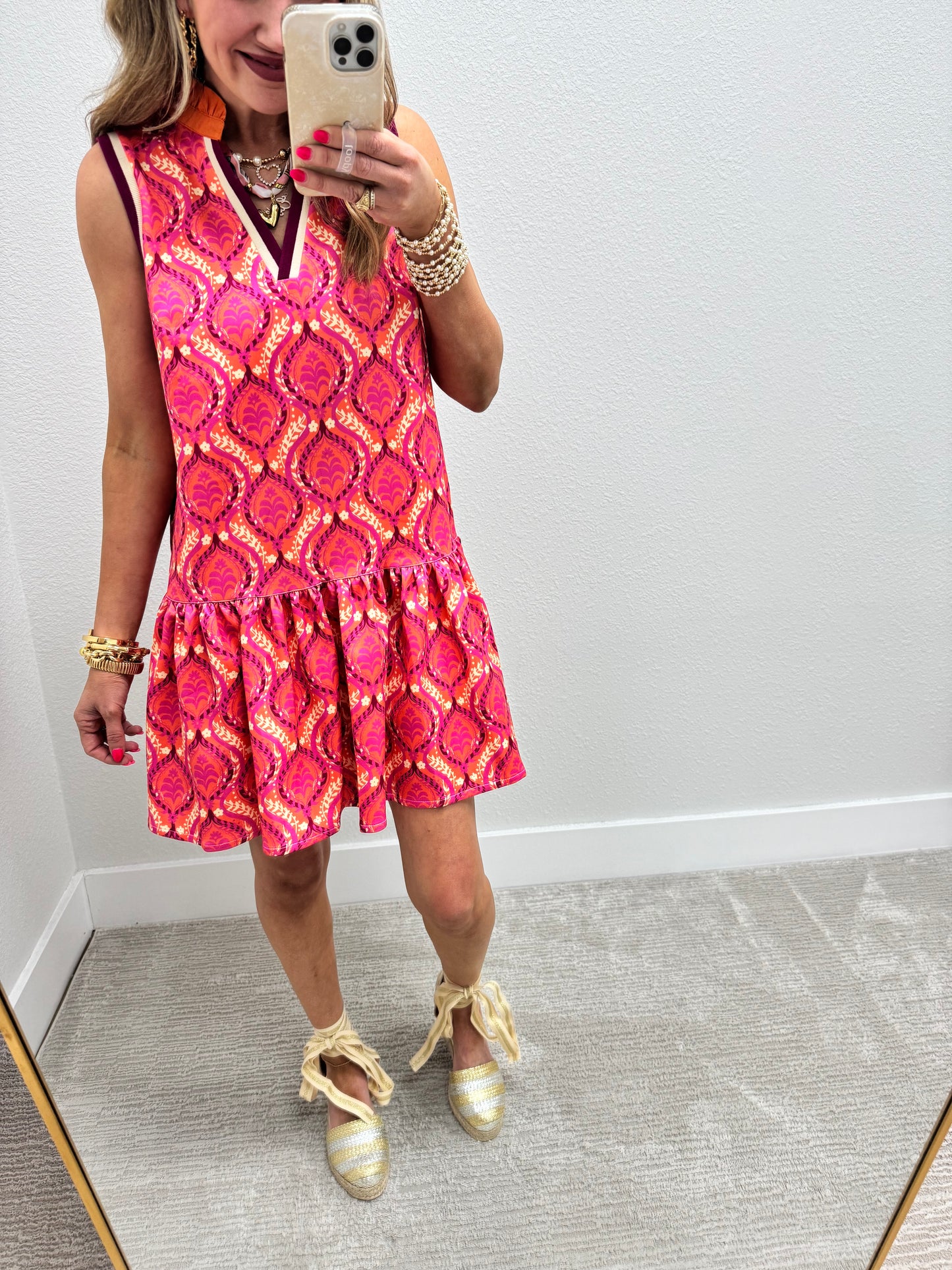 Coral Scuba Printed High Neck Dress