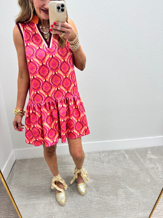 Coral Scuba Printed High Neck Dress