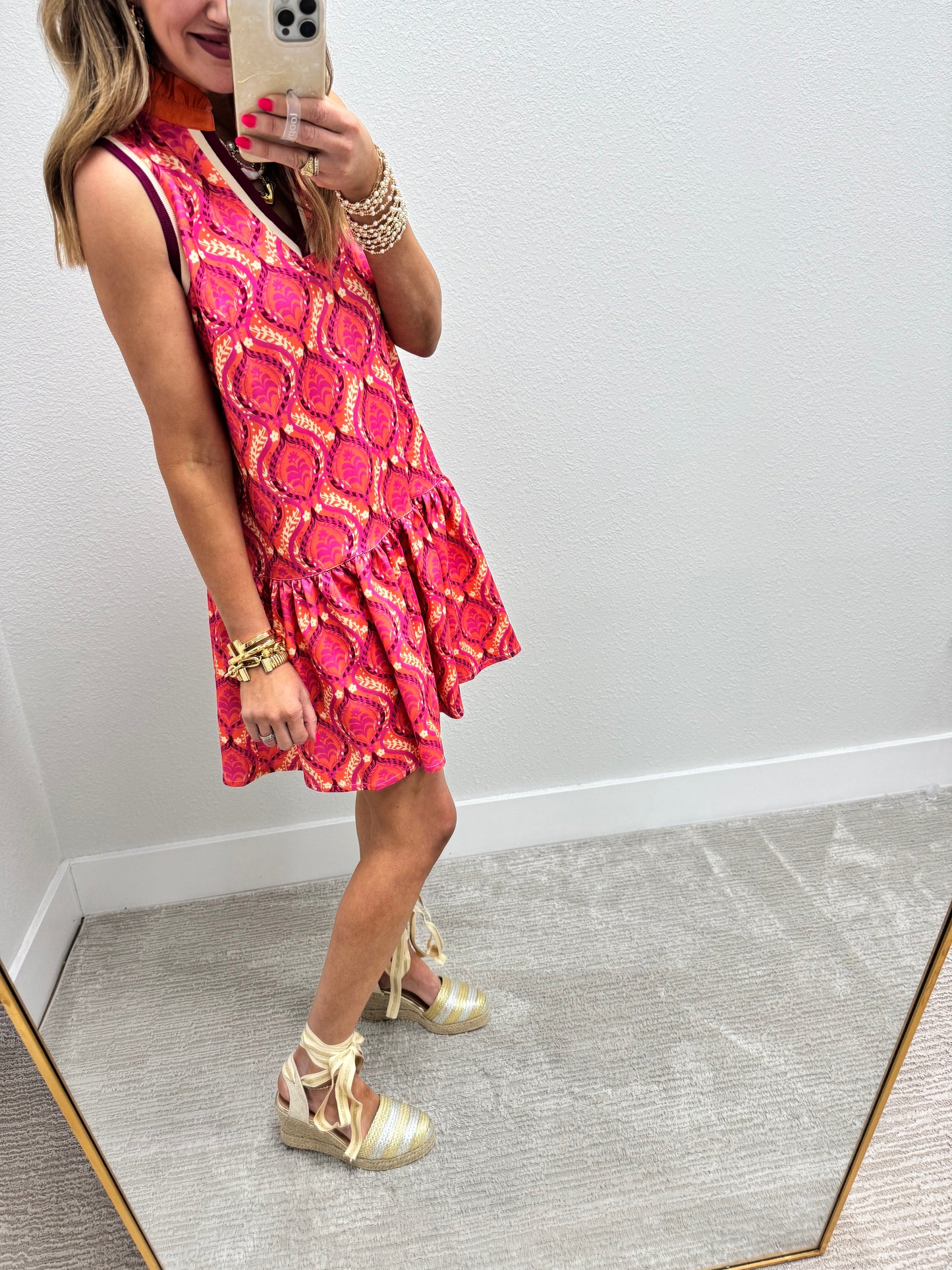 Coral Scuba Printed High Neck Dress