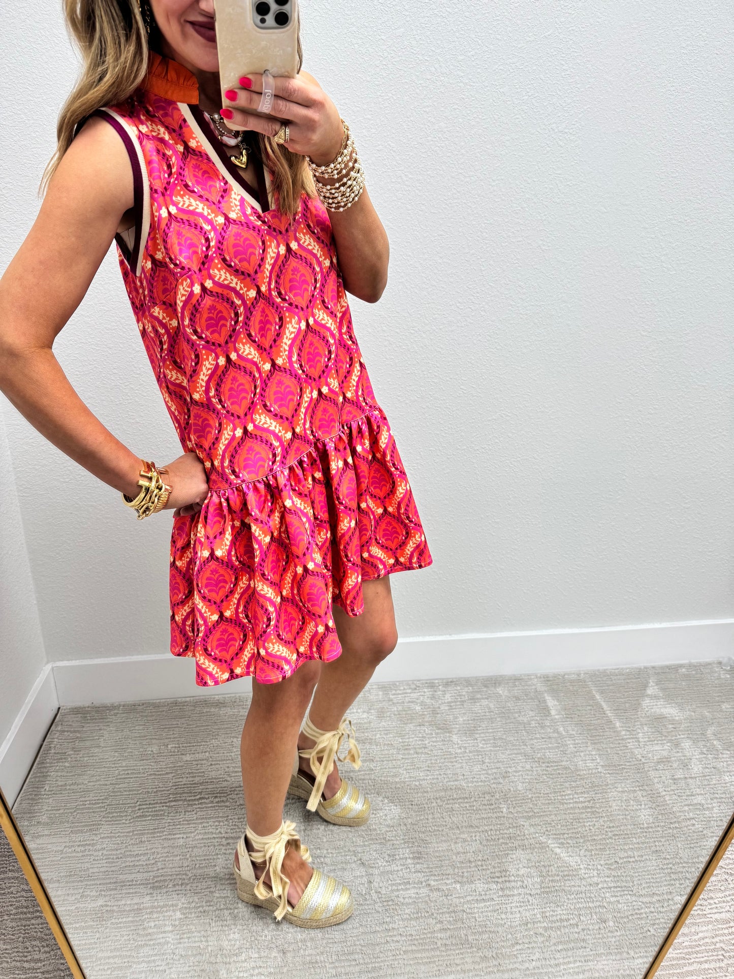 Coral Scuba Printed High Neck Dress