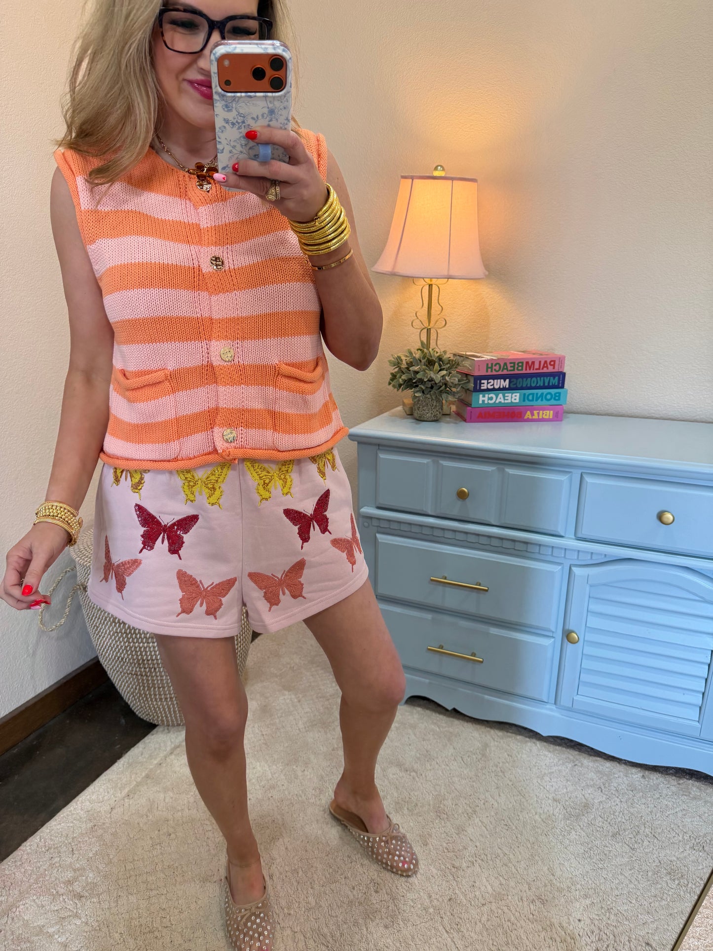 Mango Stripe Button Down Knit Sweater Top