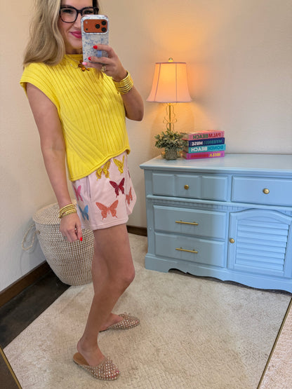 Queen of Sparkles Light Pink Multi Butterfly Shorts