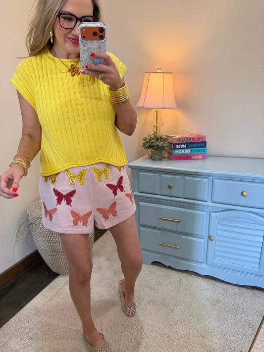 Queen of Sparkles Light Pink Multi Butterfly Shorts