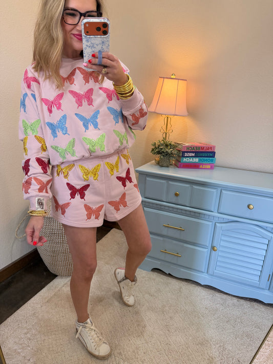 Queen of Sparkles Light Pink Multi Butterfly Sweatshirt