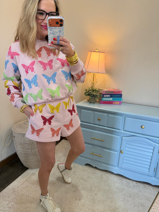 Queen of Sparkles Light Pink Multi Butterfly Sweatshirt