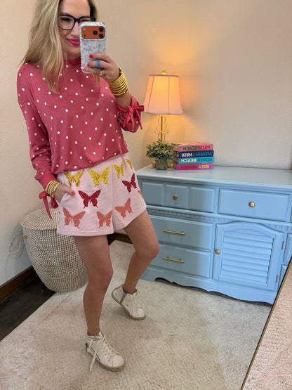 Queen of Sparkles Light Pink Multi Butterfly Shorts
