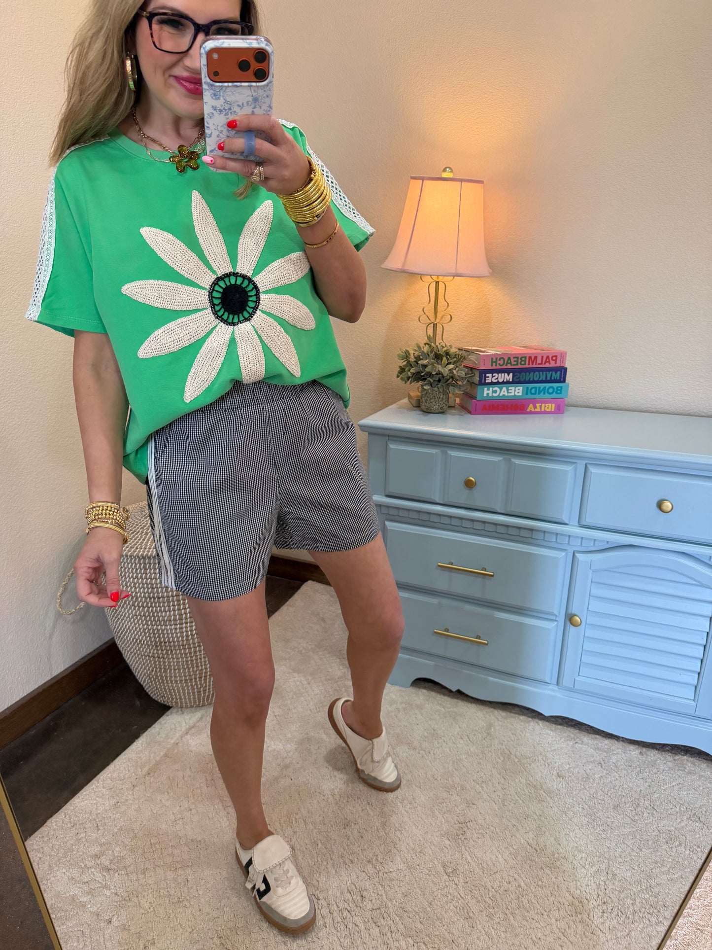 Black Checkered Side Stripe Shorts