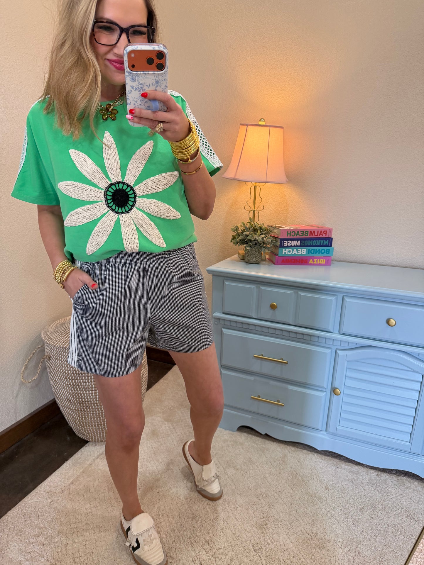 Black Checkered Side Stripe Shorts