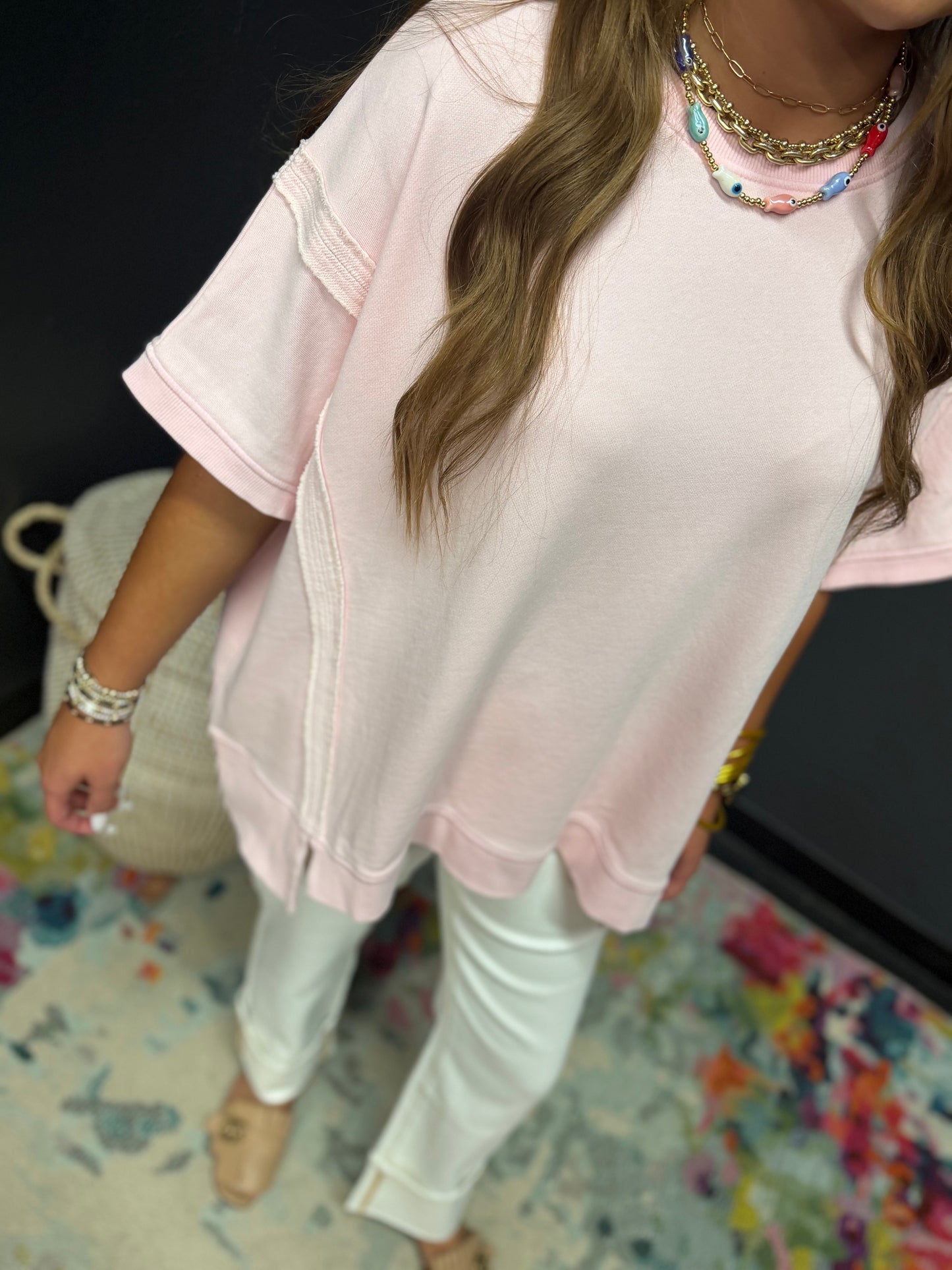 Light Pink French Terry Oversized Short Sleeve