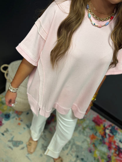 Light Pink French Terry Oversized Short Sleeve