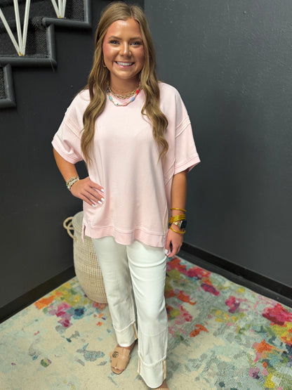 Light Pink French Terry Oversized Short Sleeve