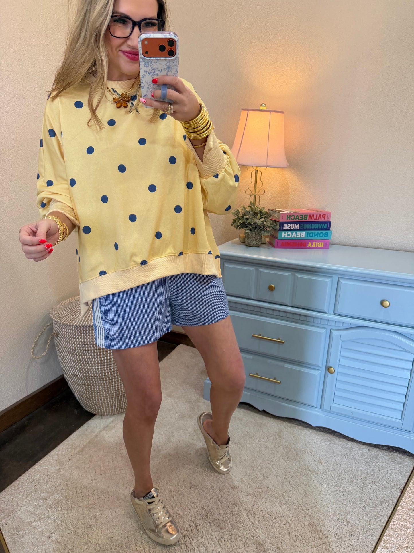 Blue Checkered Side Stripe Shorts