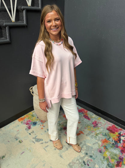 Light Pink French Terry Oversized Short Sleeve