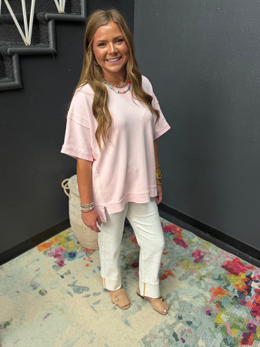 Light Pink French Terry Oversized Short Sleeve