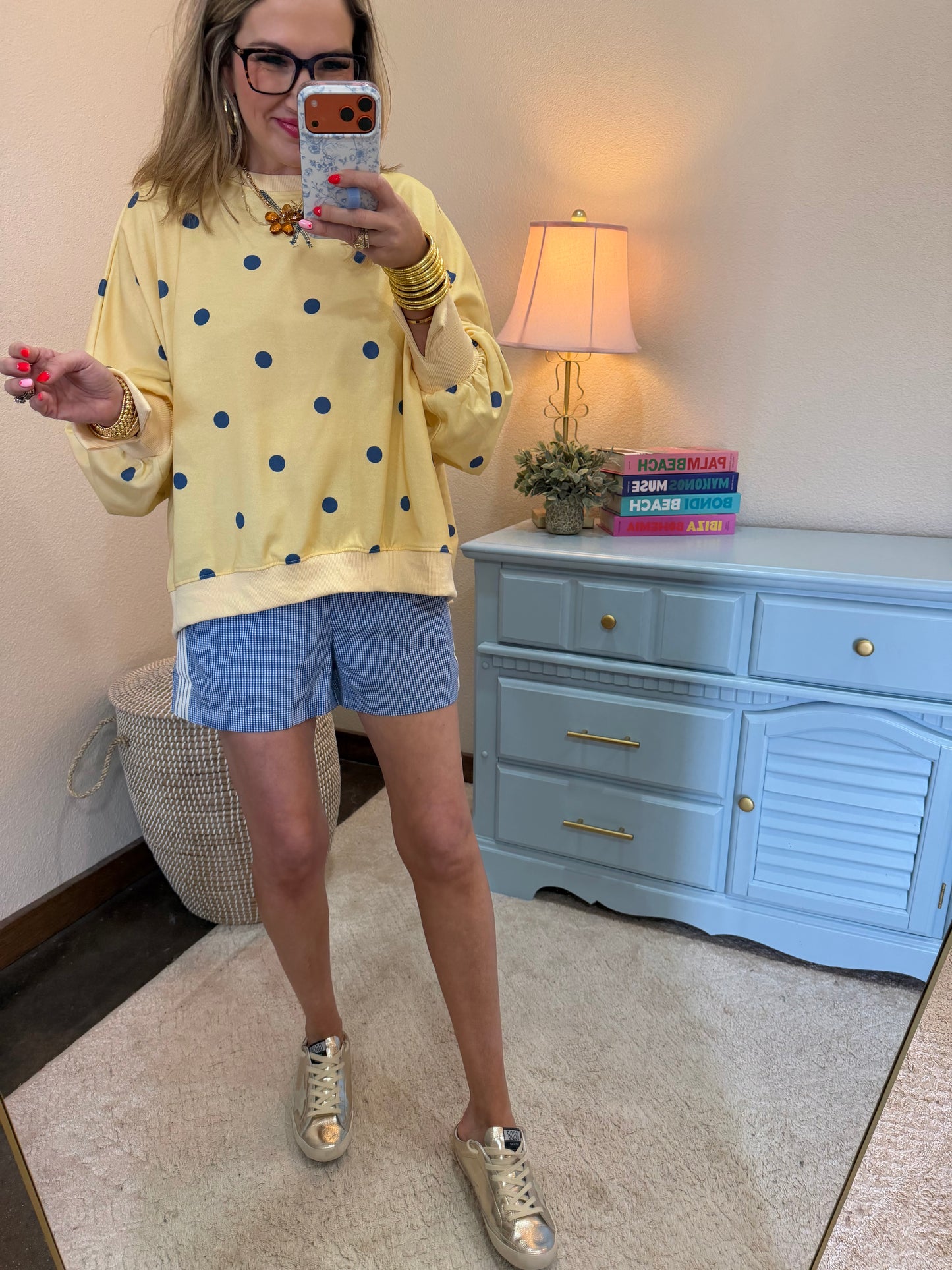 Blue Checkered Side Stripe Shorts