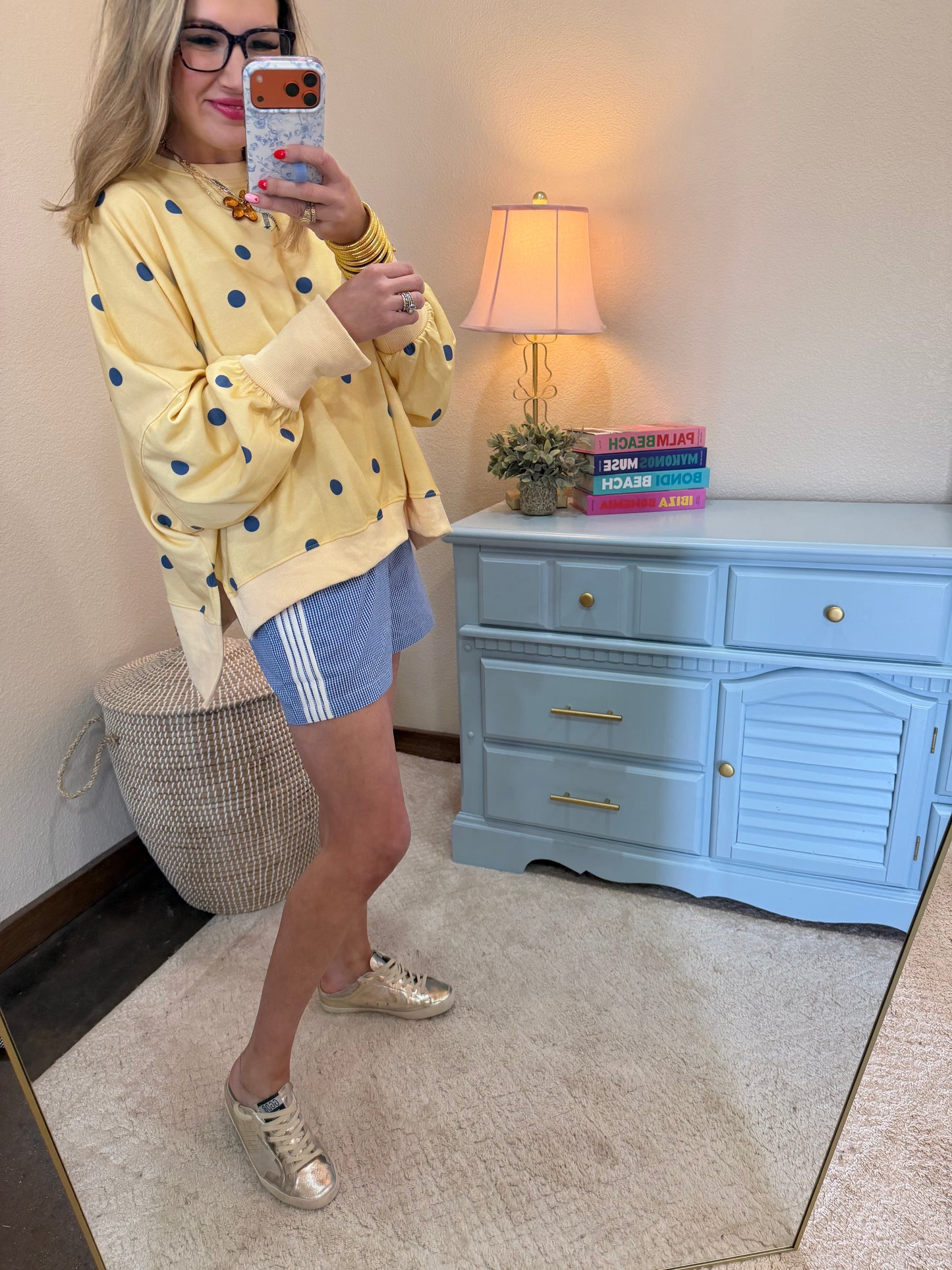 Blue Checkered Side Stripe Shorts