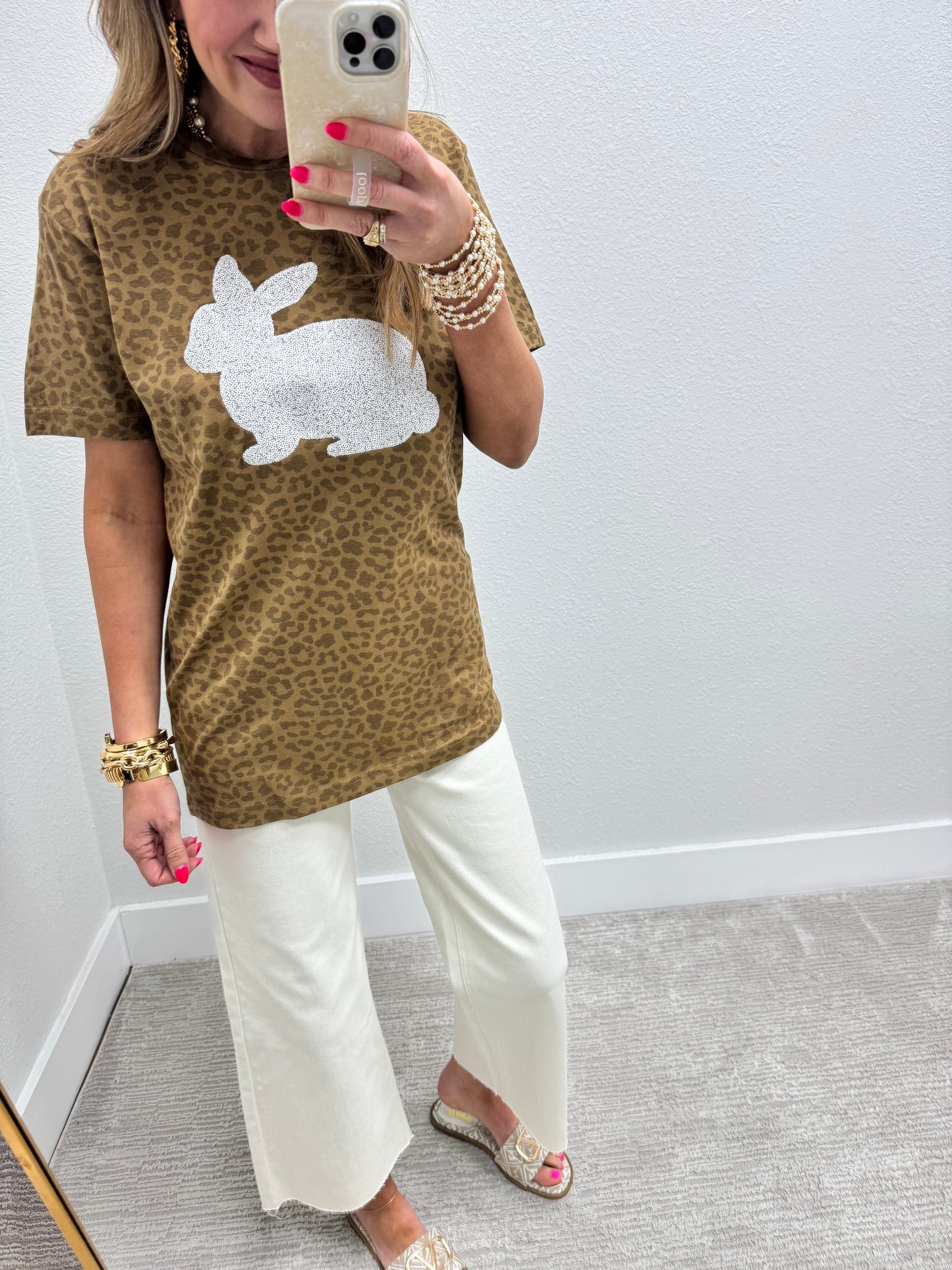 Hand Stitched Easter Bunny Leopard Short Sleeve FS