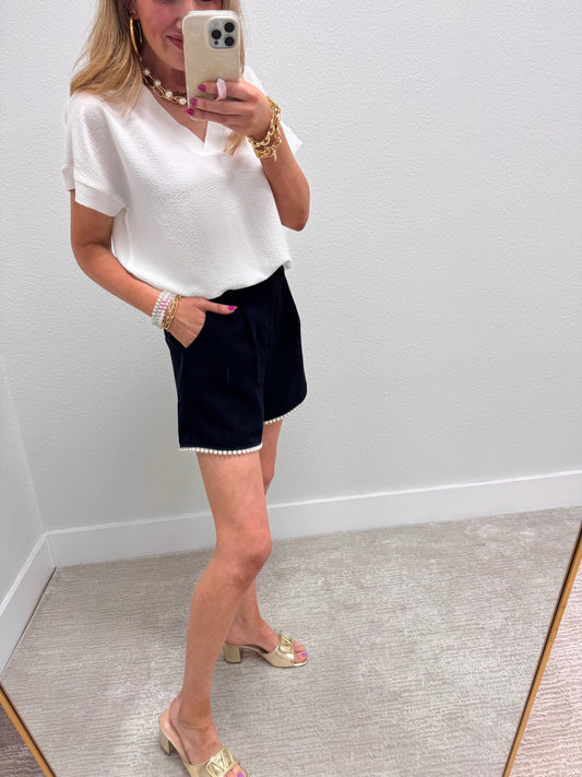 Navy Pearl Lined Shorts