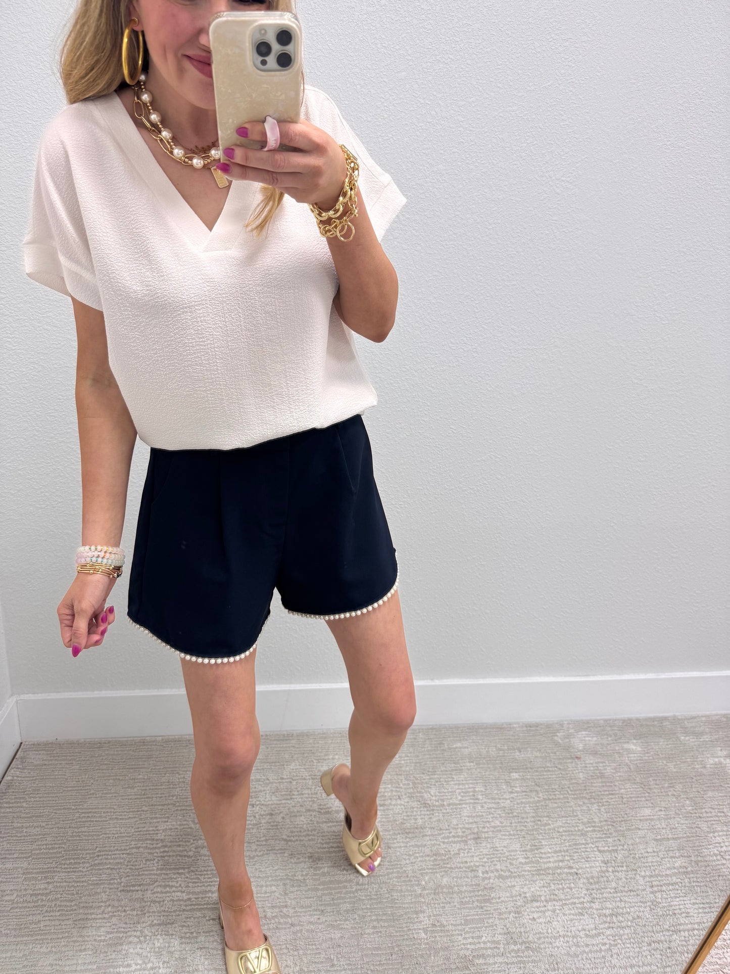 Navy Pearl Lined Shorts