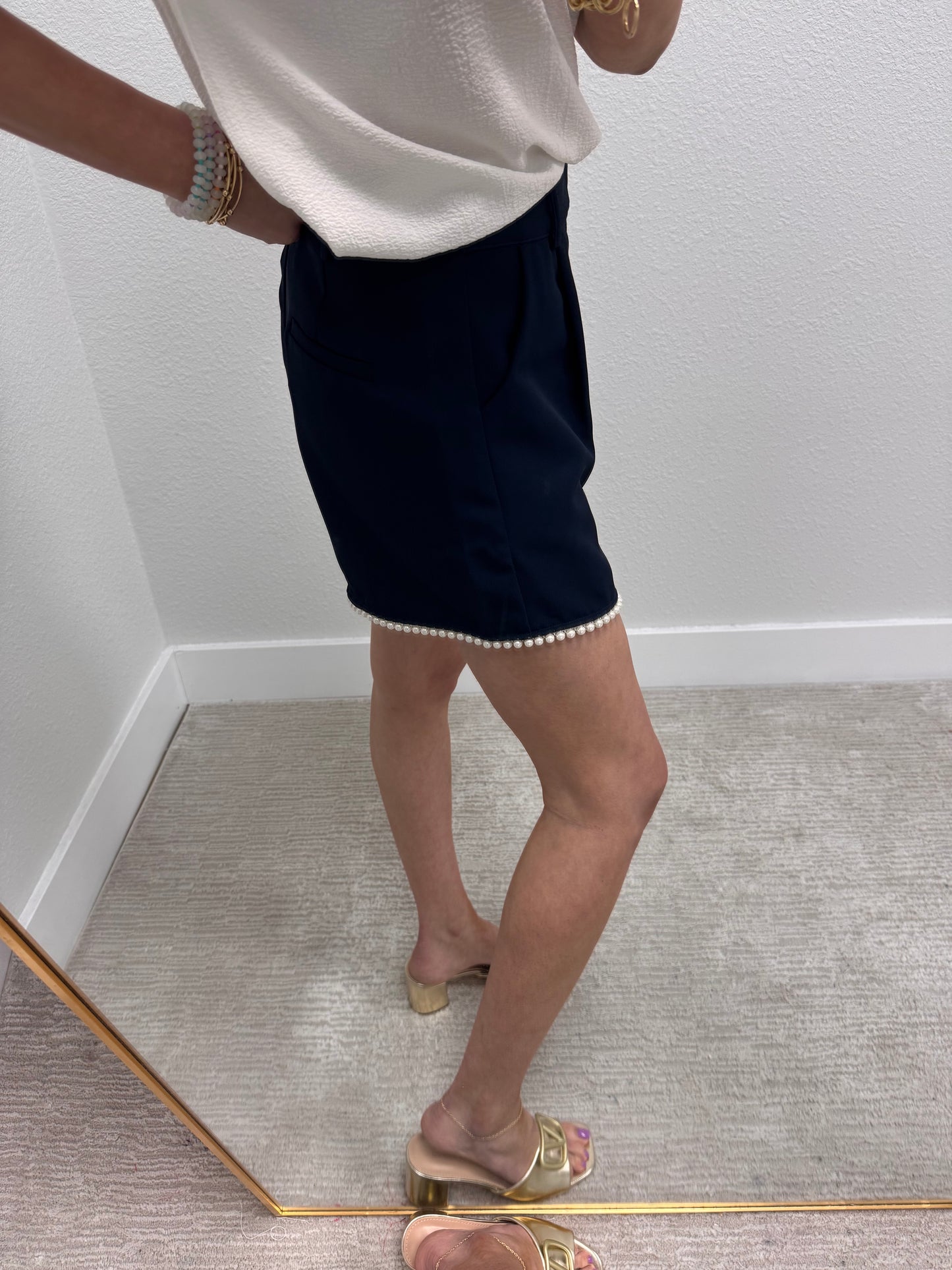 Navy Pearl Lined Shorts