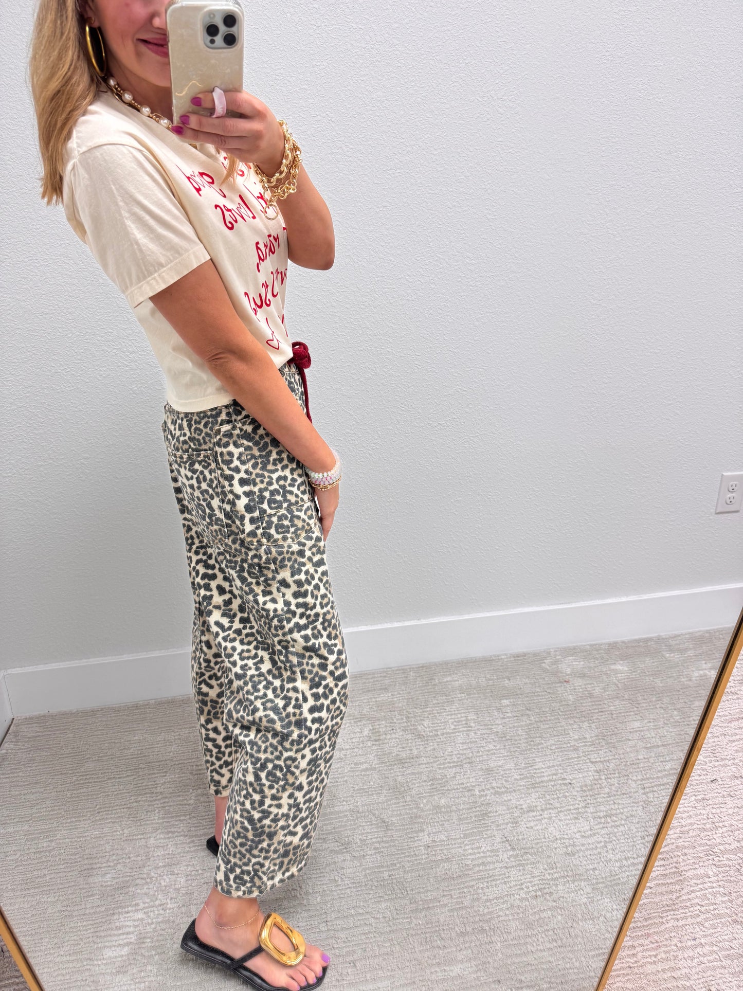 Leopard and Red Braided Waist Belt Pants