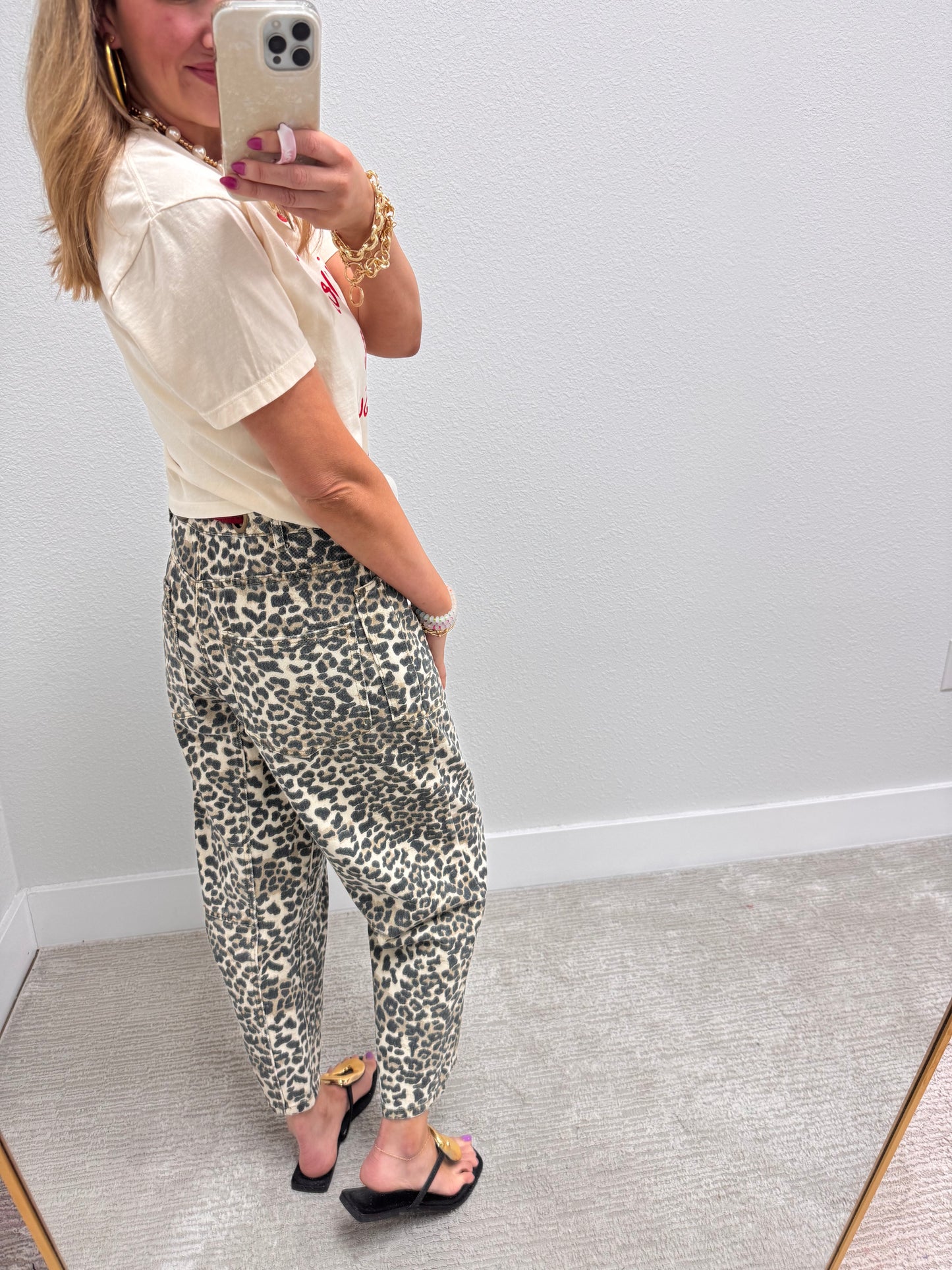Leopard and Red Braided Waist Belt Pants
