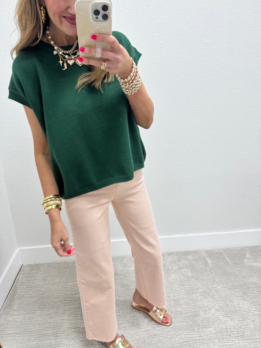 Dark Green Oversized Viscose Sweater Vest Top