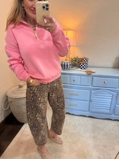 Dark Pink Fleece Half Zip Sweatshirt