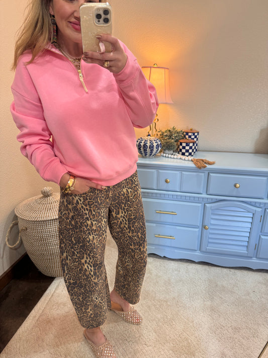 Dark Pink Fleece Half Zip Sweatshirt