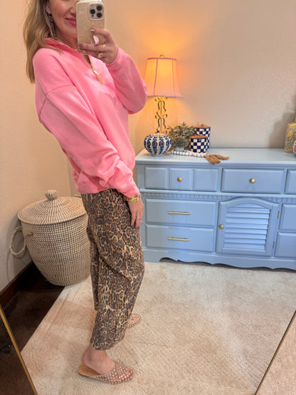 Dark Pink Fleece Half Zip Sweatshirt