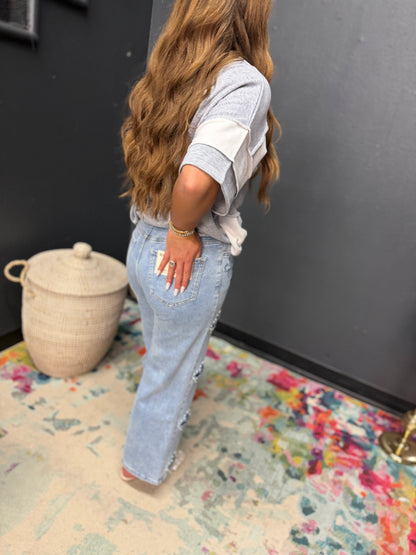 Floral Pearl Cut Out Jeans