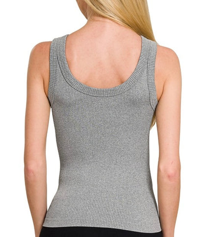 Gray Seamless Reversible Ribbed Tank